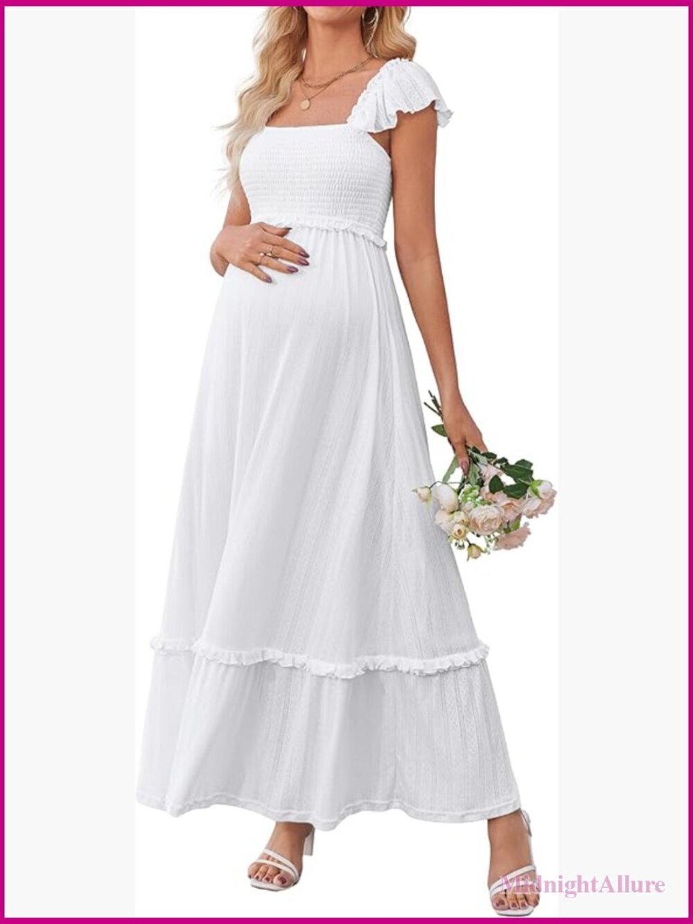 Boho Maxi Maternity Photoshoot Dress Smocked Ruffle Sleeve
